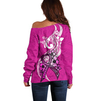 Polynesia Breast Cancer Awareness Off Shoulder Sweater Think Pink Polynesian Ribbon White Version LT14 - Polynesian Pride