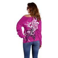 Polynesia Breast Cancer Awareness Off Shoulder Sweater Think Pink Polynesian Ribbon White Version LT14 - Polynesian Pride