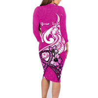 Personalised Polynesia Breast Cancer Awareness Family Matching Long Sleeve Bodycon Dress and Hawaiian Shirt Think Pink Polynesian Ribbon White Version LT14 - Polynesian Pride