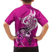 Personalised Polynesia Breast Cancer Awareness Family Matching Off Shoulder Short Dress and Hawaiian Shirt Think Pink Polynesian Ribbon White Version LT14 - Polynesian Pride