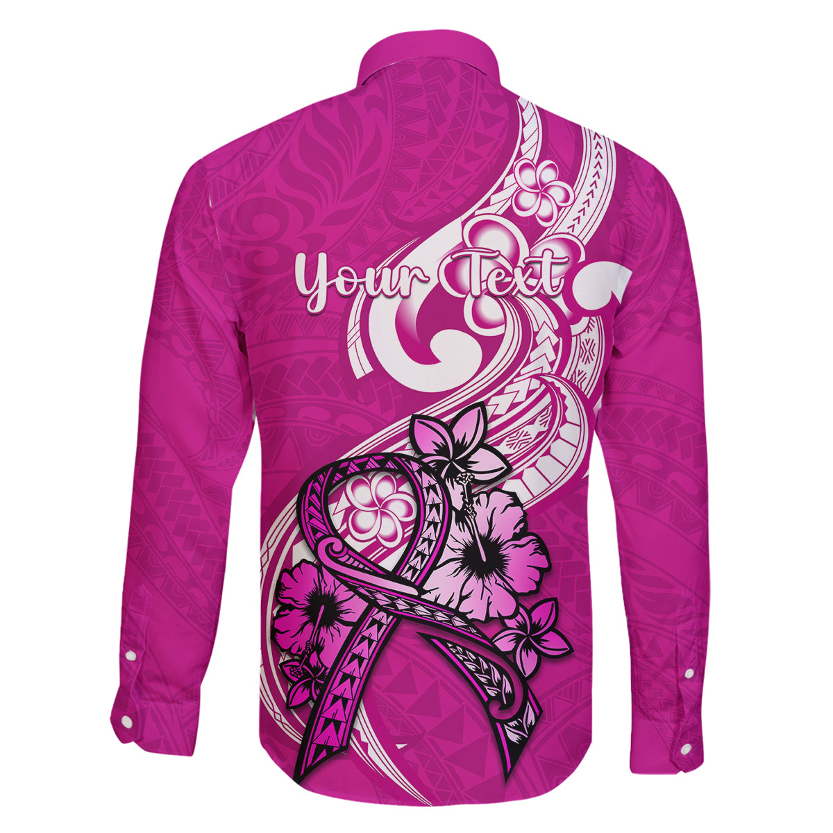 Personalised Polynesia Breast Cancer Awareness Family Matching Puletasi Dress and Hawaiian Shirt Think Pink Polynesian Ribbon White Version LT14 - Polynesian Pride