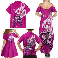 Personalised Polynesia Breast Cancer Awareness Family Matching Summer Maxi Dress and Hawaiian Shirt Think Pink Polynesian Ribbon White Version LT14 - Polynesian Pride