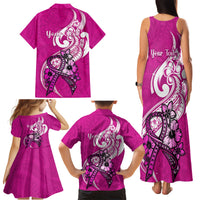 Personalised Polynesia Breast Cancer Awareness Family Matching Tank Maxi Dress and Hawaiian Shirt Think Pink Polynesian Ribbon White Version LT14 - Polynesian Pride