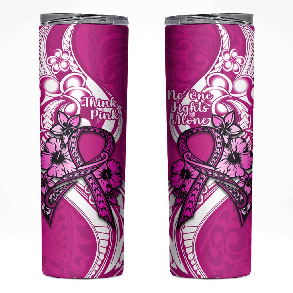 Polynesia Breast Cancer Awareness Skinny Tumbler Think Pink Polynesian Ribbon White Version