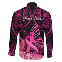 Presonalised Tonga Breast Cancer Awareness Family Matching Long Sleeve Bodycon Dress and Hawaiian Shirt Pink Ribbon Brave Strong Warrior Tongan Ngatu Pattern LT14 - Polynesian Pride