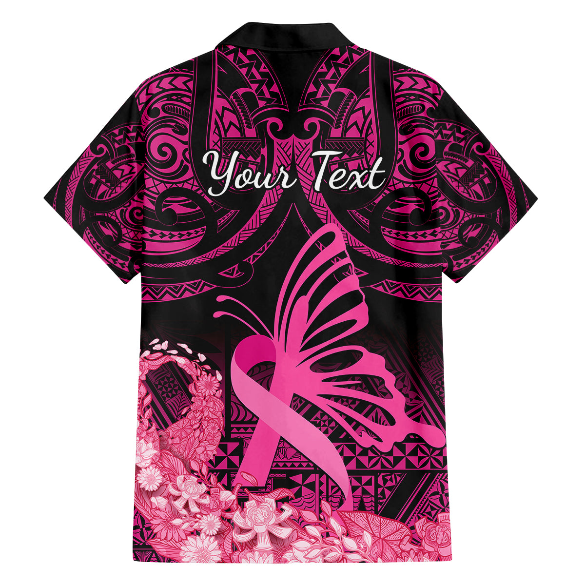 Presonalised Tonga Breast Cancer Awareness Family Matching Off Shoulder Maxi Dress and Hawaiian Shirt Pink Ribbon Brave Strong Warrior Tongan Ngatu Pattern LT14 - Polynesian Pride