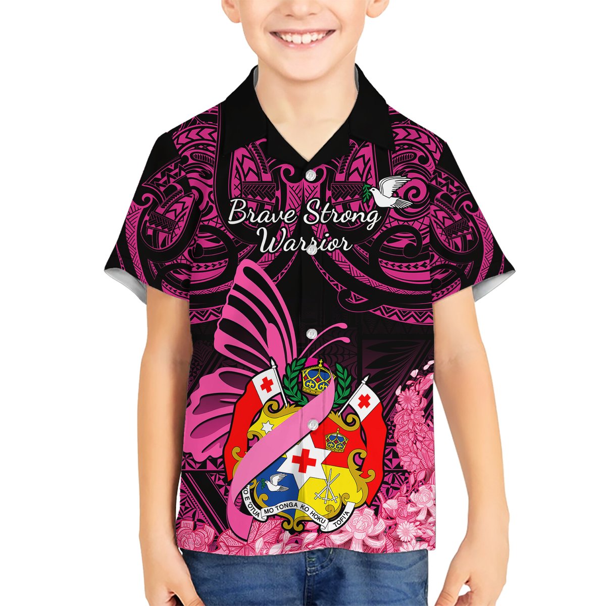 Presonalised Tonga Breast Cancer Awareness Hawaiian Shirt Pink Ribbon Brave Strong Warrior Tongan Ngatu Pattern LT14 - Polynesian Pride