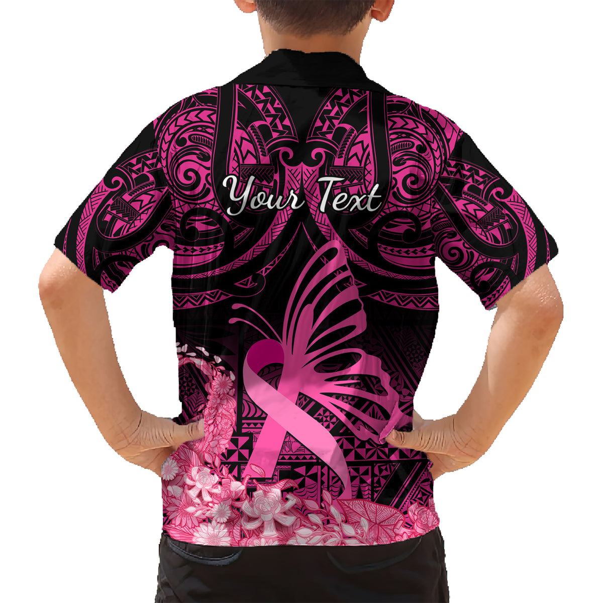 Presonalised Tonga Breast Cancer Awareness Kid Hawaiian Shirt Pink Ribbon Brave Strong Warrior Tongan Ngatu Pattern LT14 - Polynesian Pride