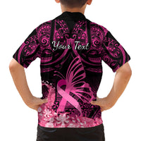 Presonalised Tonga Breast Cancer Awareness Kid Hawaiian Shirt Pink Ribbon Brave Strong Warrior Tongan Ngatu Pattern LT14 - Polynesian Pride