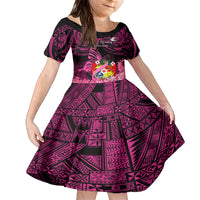 Presonalised Tonga Breast Cancer Awareness Kid Short Sleeve Dress Pink Ribbon Brave Strong Warrior Tongan Ngatu Pattern LT14 KID Pink - Polynesian Pride