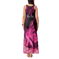 Presonalised Tonga Breast Cancer Awareness Tank Maxi Dress Pink Ribbon Brave Strong Warrior Tongan Ngatu Pattern LT14 - Polynesian Pride