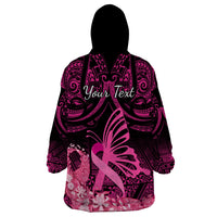Presonalised Tonga Breast Cancer Awareness Wearable Blanket Hoodie Pink Ribbon Brave Strong Warrior Tongan Ngatu Pattern LT14 - Polynesian Pride