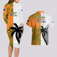 Fiji And Australia Rugby Couples Matching Long Sleeve Bodycon Dress and Hawaiian Shirt 2023 World Cup Aboriginal Mix Tapa Pattern LT14 - Polynesian Pride