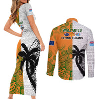 Fiji And Australia Rugby Couples Matching Short Sleeve Bodycon Dress and Long Sleeve Button Shirts 2023 World Cup Aboriginal Mix Tapa Pattern LT14 - Polynesian Pride