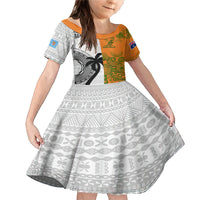 Fiji And Australia Rugby Family Matching Mermaid Dress and Hawaiian Shirt 2023 World Cup Aboriginal Mix Tapa Pattern LT14 Daughter's Dress Gold - Polynesian Pride