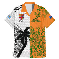 Fiji And Australia Rugby Family Matching Mermaid Dress and Hawaiian Shirt 2023 World Cup Aboriginal Mix Tapa Pattern LT14 Dad's Shirt - Short Sleeve Gold - Polynesian Pride
