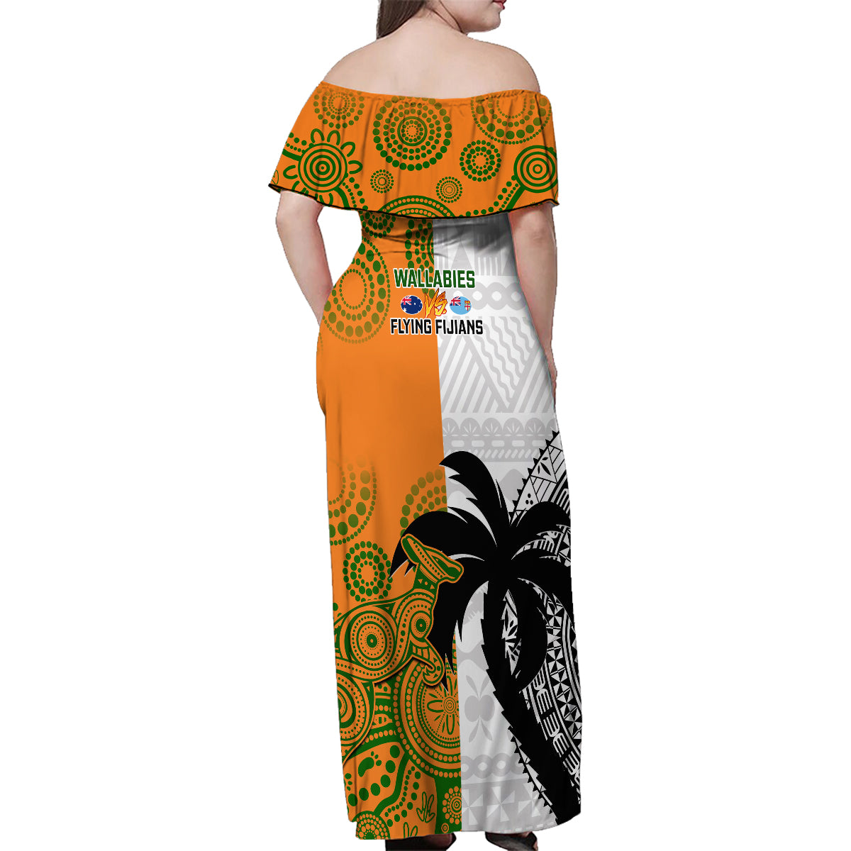 Fiji And Australia Rugby Family Matching Off Shoulder Maxi Dress and Hawaiian Shirt 2023 World Cup Aboriginal Mix Tapa Pattern LT14 - Polynesian Pride