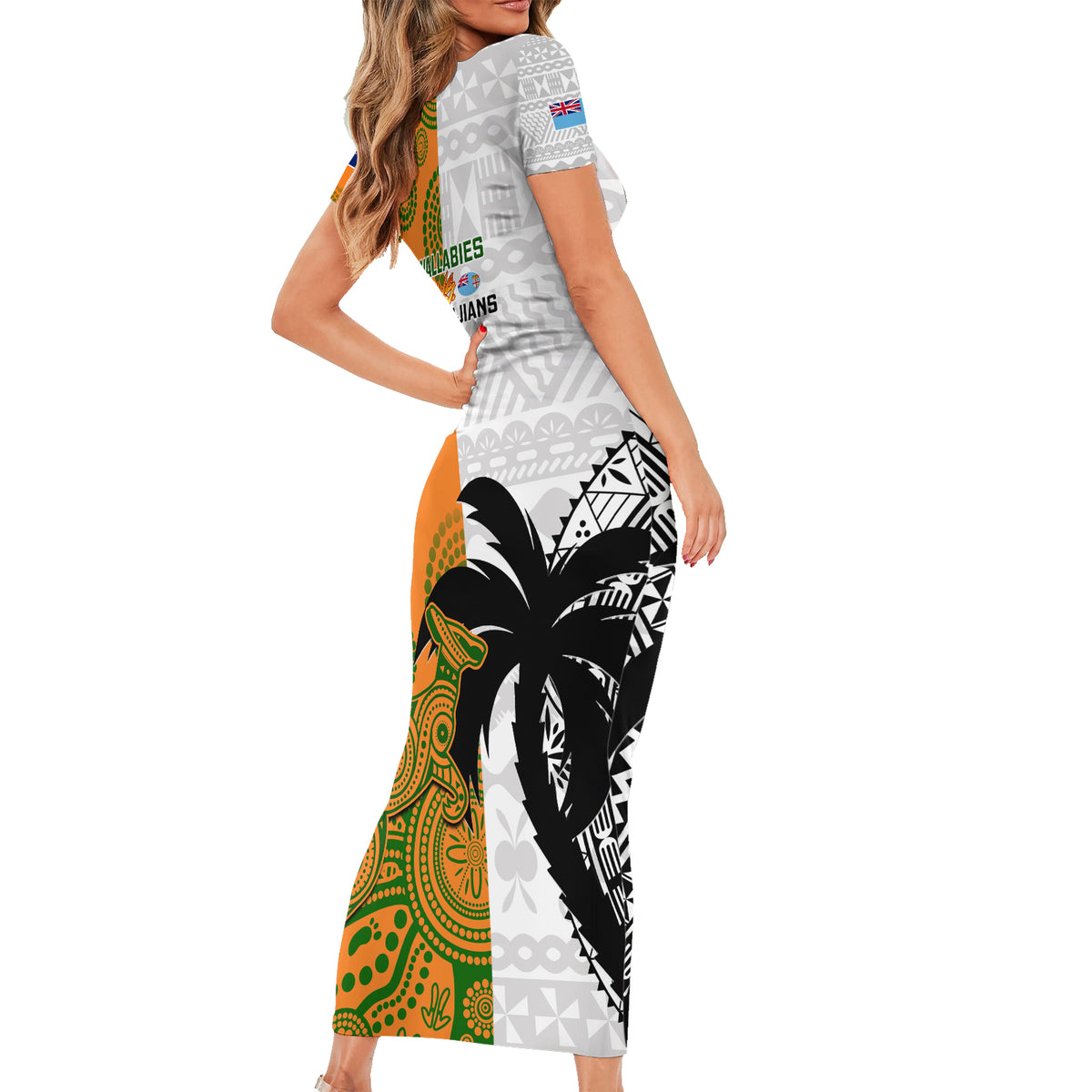 Fiji And Australia Rugby Family Matching Short Sleeve Bodycon Dress and Hawaiian Shirt 2023 World Cup Aboriginal Mix Tapa Pattern LT14 - Polynesian Pride