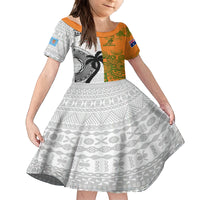 Fiji And Australia Rugby Family Matching Summer Maxi Dress and Hawaiian Shirt 2023 World Cup Aboriginal Mix Tapa Pattern LT14 Daughter's Dress Gold - Polynesian Pride