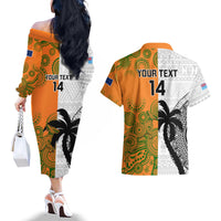 Custom Fiji And Australia Rugby Couples Matching Off The Shoulder Long Sleeve Dress and Hawaiian Shirt 2023 World Cup Aboriginal Mix Tapa Pattern LT14 - Polynesian Pride