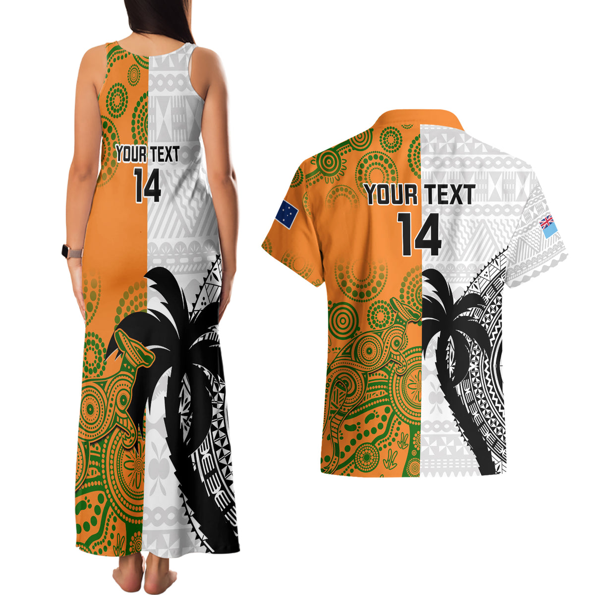 Custom Fiji And Australia Rugby Couples Matching Tank Maxi Dress and Hawaiian Shirt 2023 World Cup Aboriginal Mix Tapa Pattern LT14 - Polynesian Pride