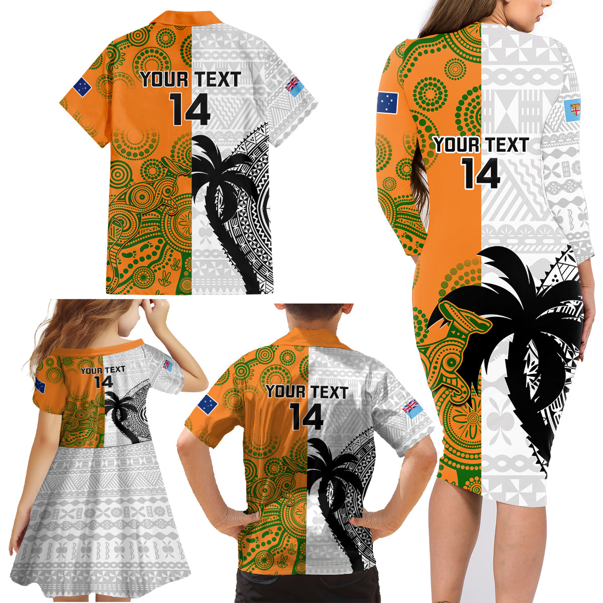 Custom Fiji And Australia Rugby Family Matching Long Sleeve Bodycon Dress and Hawaiian Shirt 2023 World Cup Aboriginal Mix Tapa Pattern LT14 - Polynesian Pride