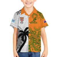 Custom Fiji And Australia Rugby Family Matching Off Shoulder Maxi Dress and Hawaiian Shirt 2023 World Cup Aboriginal Mix Tapa Pattern LT14 Son's Shirt Gold - Polynesian Pride