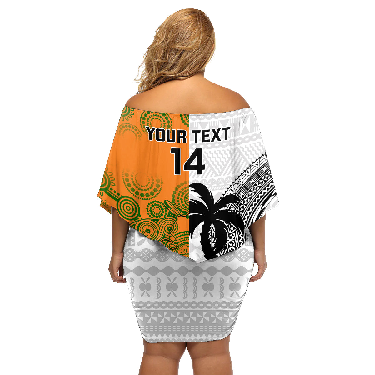 Custom Fiji And Australia Rugby Family Matching Off Shoulder Short Dress and Hawaiian Shirt 2023 World Cup Aboriginal Mix Tapa Pattern LT14 - Polynesian Pride