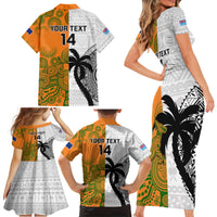 Custom Fiji And Australia Rugby Family Matching Short Sleeve Bodycon Dress and Hawaiian Shirt 2023 World Cup Aboriginal Mix Tapa Pattern LT14 - Polynesian Pride