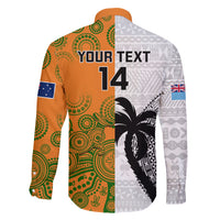 Custom Fiji And Australia Rugby Family Matching Short Sleeve Bodycon Dress and Hawaiian Shirt 2023 World Cup Aboriginal Mix Tapa Pattern LT14 - Polynesian Pride