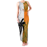 Custom Fiji And Australia Rugby Family Matching Tank Maxi Dress and Hawaiian Shirt 2023 World Cup Aboriginal Mix Tapa Pattern LT14 Mom's Dress Gold - Polynesian Pride