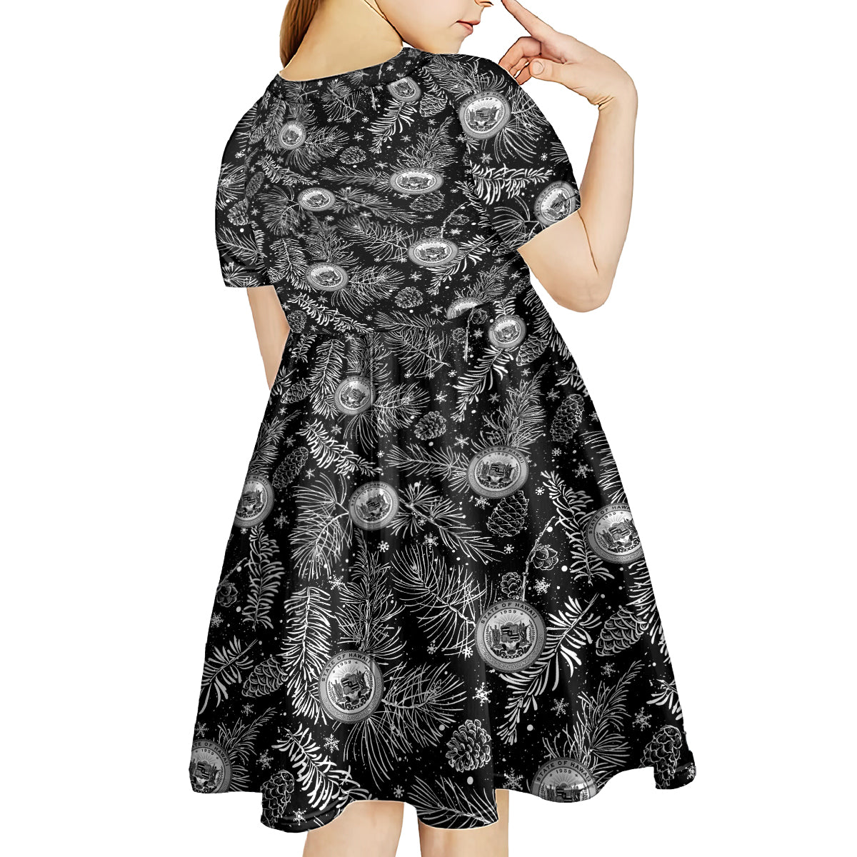 Hawaii Christmas Kid Short Sleeve Dress Tropical Style With Coat Of Arms LT14 - Polynesian Pride