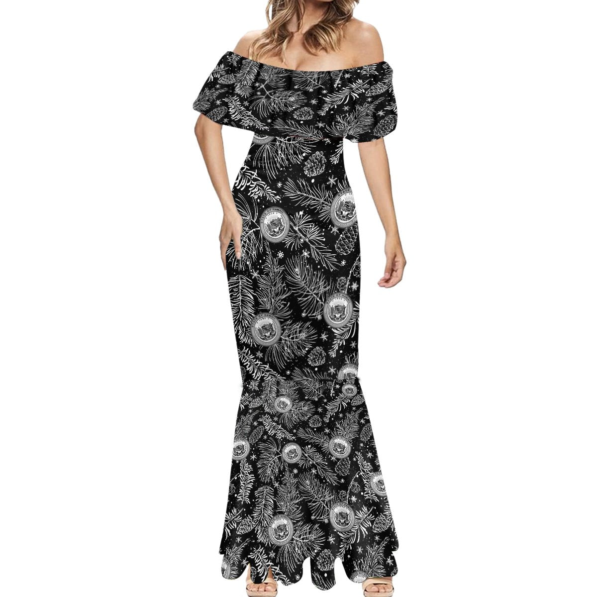 Hawaii Christmas Mermaid Dress Tropical Style With Coat Of Arms LT14 - Polynesian Pride