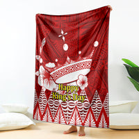 Tonga King Tupou I Day Blanket Tongan Ngatu Pattern With Crown LT14 Red - Polynesian Pride