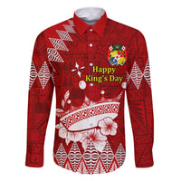 Personalised Tonga King Tupou I Day Family Matching Off Shoulder Long Sleeve Dress and Hawaiian Shirt Tongan Ngatu Pattern With Crown LT14 Dad's Shirt - Long Sleeve Red - Polynesian Pride
