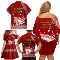 Personalised Tonga King Tupou I Day Family Matching Off Shoulder Short Dress and Hawaiian Shirt Tongan Ngatu Pattern With Crown LT14 - Polynesian Pride