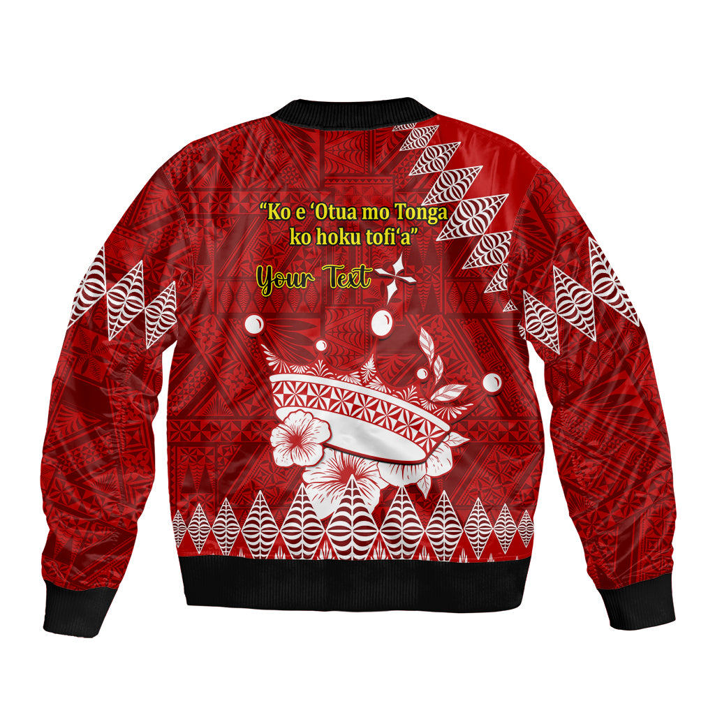 Personalised Tonga King Tupou I Day Sleeve Zip Bomber Jacket Tongan Ngatu Pattern With Crown LT14 - Polynesian Pride