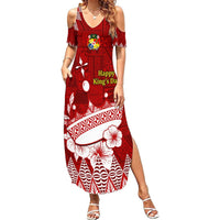 Personalised Tonga King Tupou I Day Summer Maxi Dress Tongan Ngatu Pattern With Crown LT14 Women Red - Polynesian Pride