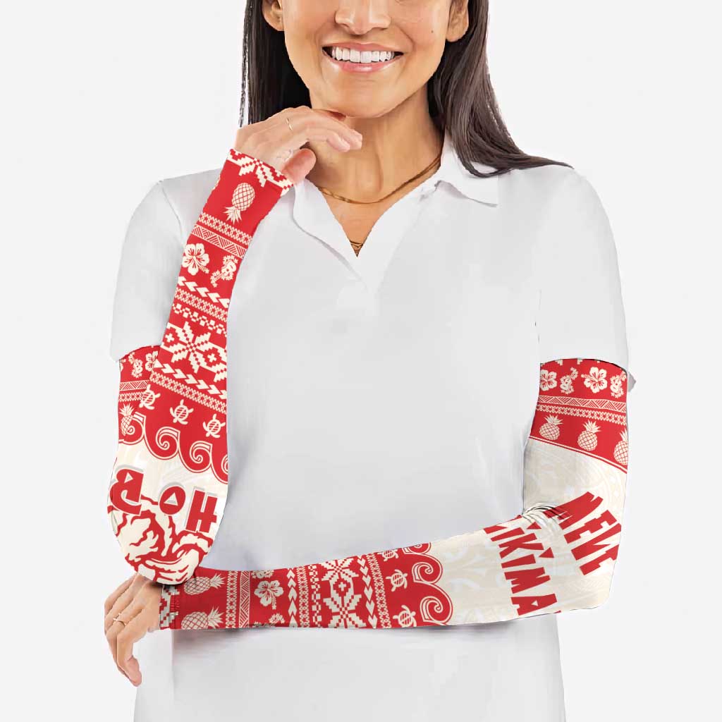 Red Mele Kalikimaka Hawaii Arm Sleeves Funny Ho Ho Ho Santa Shaka - Polynesian Pride