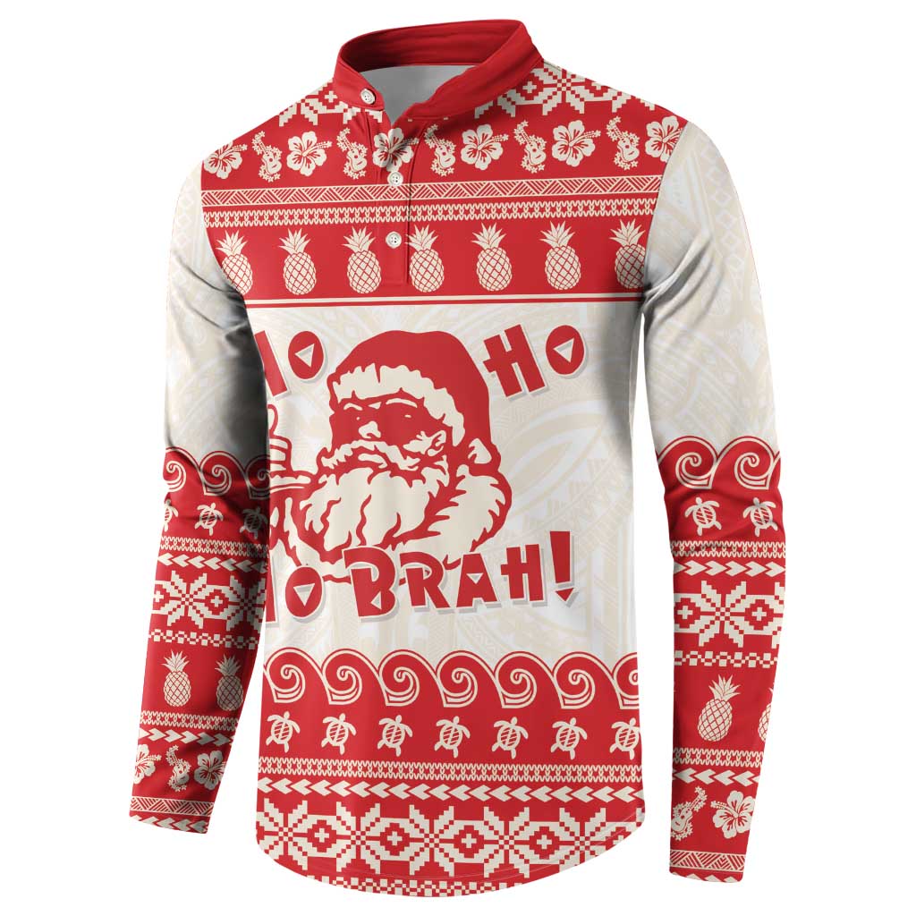 Red Mele Kalikimaka Hawaii Button Sweatshirt Funny Ho Ho Ho Santa Shaka - Polynesian Pride