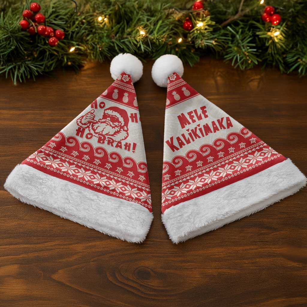Red Mele Kalikimaka Hawaii Christmas Santa Hat Funny Ho Ho Ho Santa Shaka - Polynesian Pride
