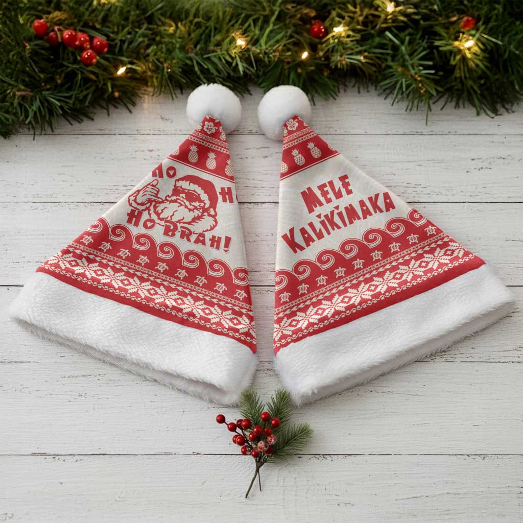 Red Mele Kalikimaka Hawaii Christmas Santa Hat Funny Ho Ho Ho Santa Shaka - Polynesian Pride