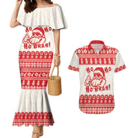 Red Mele Kalikimaka Hawaii Couples Matching Mermaid Dress and Hawaiian Shirt Funny Ho Ho Ho Santa Shaka LT14 Red - Polynesian Pride