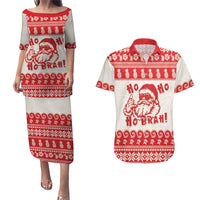 Red Mele Kalikimaka Hawaii Couples Matching Puletasi and Hawaiian Shirt Funny Ho Ho Ho Santa Shaka LT14 Red - Polynesian Pride
