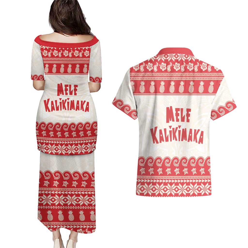 Red Mele Kalikimaka Hawaii Couples Matching Puletasi and Hawaiian Shirt Funny Ho Ho Ho Santa Shaka LT14 - Polynesian Pride