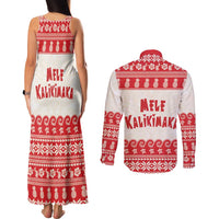 Red Mele Kalikimaka Hawaii Couples Matching Tank Maxi Dress and Long Sleeve Button Shirt Funny Ho Ho Ho Santa Shaka LT14 - Polynesian Pride