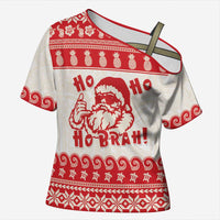 Red Mele Kalikimaka Hawaii Cross Shoulder Shirt Funny Ho Ho Ho Santa Shaka - Polynesian Pride