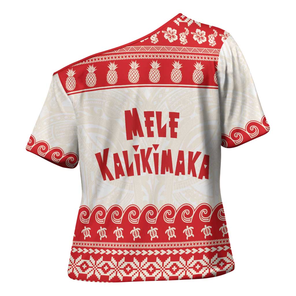 Red Mele Kalikimaka Hawaii Cross Shoulder Shirt Funny Ho Ho Ho Santa Shaka - Polynesian Pride