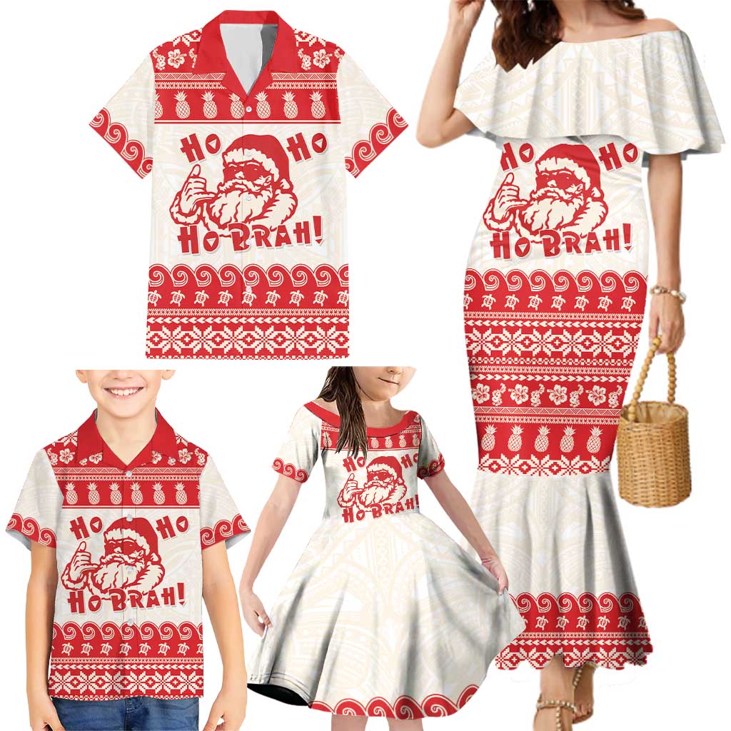 Red Mele Kalikimaka Hawaii Family Matching Mermaid Dress and Hawaiian Shirt Funny Ho Ho Ho Santa Shaka - Polynesian Pride