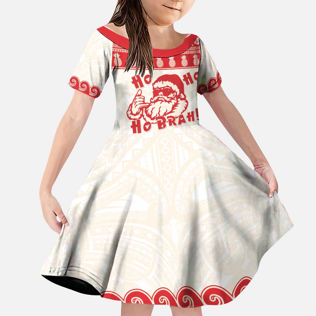 Red Mele Kalikimaka Hawaii Family Matching Off The Shoulder Long Sleeve Dress and Hawaiian Shirt Funny Ho Ho Ho Santa Shaka LT14 Daughter's Dress Red - Polynesian Pride